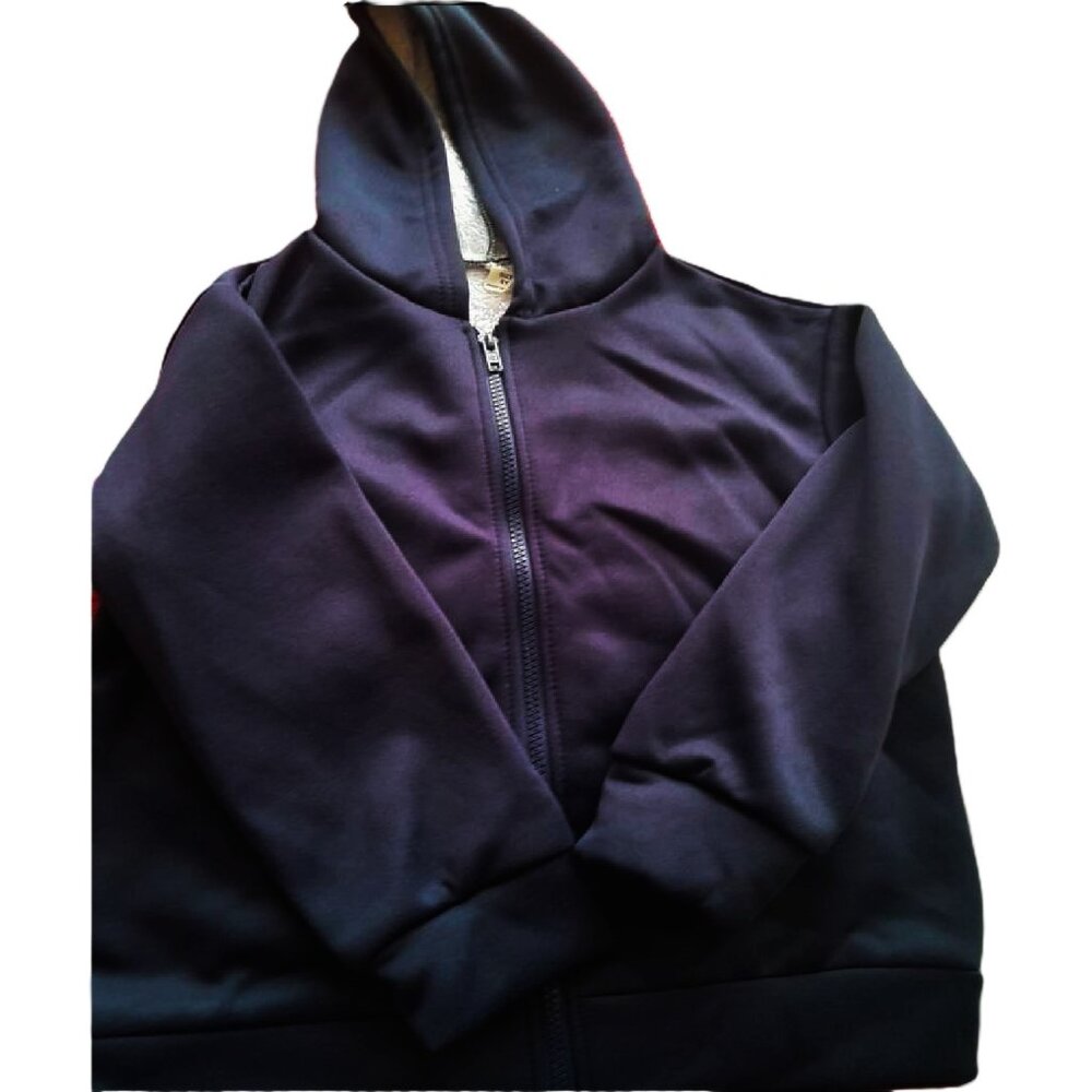 Sz 10-12 Kids Boy BLACK Fleece Lined Full Zip Jacket Sweater Sweatshirt Hoodie